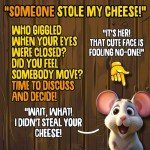 WHO STOLE MY CHEESE? New for 2025! Think 'Traitors' for kids! A party board game for BIG EARED detectives 4-8 player, ages 5 to adult - Are you an innocent mouse? or PINKY the cheese snatching thief?