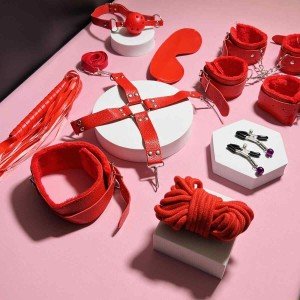 BDSM Bondage Set Sex Toys for Couples 10pcs Adult Kit Handcuffs Ankle Cuffs Whip