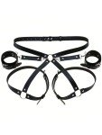 Leather BDSM Kit Handcuffs Sex Toys Games Couples Body Harness Cuffs Bondage