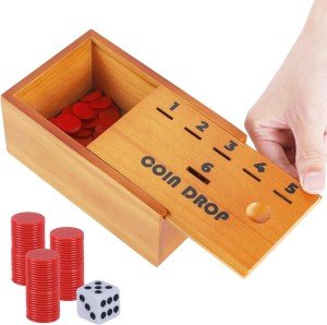 Coin Drop Set, Pennies Dice Games for Kids and Adults, Wooden Tabletop Board