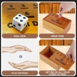 Coin Drop Set, Pennies Dice Games for Kids and Adults, Wooden Tabletop Board 