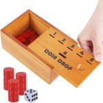 Coin Drop Set, Pennies Dice Games for Kids and Adults, Wooden Tabletop Board 
