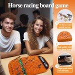Grhonior Horse Racing Board Game with 11 Luxury Metal Craft Horses Thickened Pine Finish LINE Race Game Chessboard Including 2 Sets of dice and 2 Boxes of Cards(Red Peach)