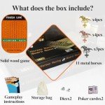 Grhonior Horse Racing Board Game with 11 Luxury Metal Craft Horses Thickened Pine Finish LINE Race Game Chessboard Including 2 Sets of dice and 2 Boxes of Cards(Red Peach)