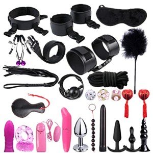TYTOGE 26Pcs Sex Set Toy PU Leather Bundled Tying Set SM Set for Couples Adults Sexy Suit for Couples Gameplay, Black