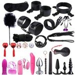 TYTOGE 26Pcs Sex Set Toy PU Leather Bundled Tying Set SM Set for Couples Adults Sexy Suit for Couples Gameplay, Black