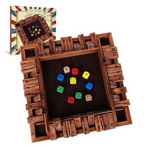 GOTHINK Shut The Box Dice Game with 10pcs Dices 12 inch Traditional Wooden Table Math Board Game 10 Numbers for Kids Adults, Family Classroom Home or Pub Bar 1-4 Players