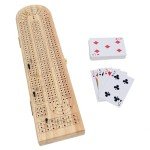 Pacific Shore Games Wooden Cribbage Board Game Set, Continuous 3 Track for 2-3 Players with Card Storage