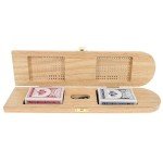 Pacific Shore Games Wooden Cribbage Board Game Set, Continuous 3 Track for 2-3 Players with Card Storage