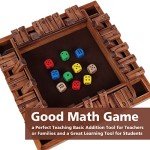 GOTHINK Shut The Box Dice Game with 10pcs Dices 12 inch Traditional Wooden Table Math Board Game 10 Numbers for Kids Adults, Family Classroom Home or Pub Bar 1-4 Players