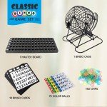 Deluxe Bingo Game Set w/Roller Cage, 75 Bingo Balls, Board, 18 Cards/150 Chips