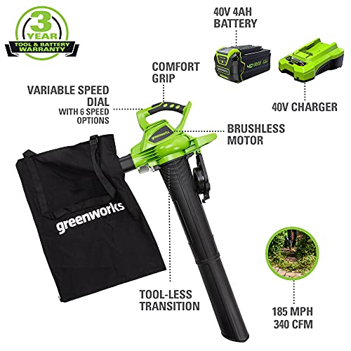 Greenworks 40V Cordless Brushless Leaf Blower/Vacuum