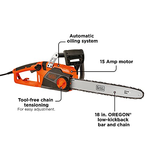 BLACK+DECKER 18" Electric Chainsaw, 15-Amp, Corded