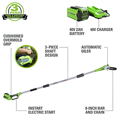 Greenworks 40V 8" Pole Saw with 2.0Ah Battery