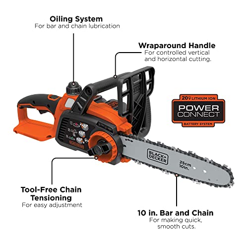 BLACK+DECKER 20V MAX Cordless Chainsaw Kit, 10 inch