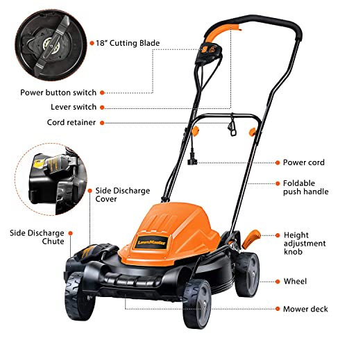 LawnMaster 12AMP Electric Lawn Mower 19-Inch Blade