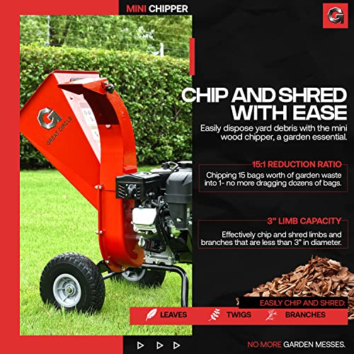 Powerful Gas Wood Chipper Shredder Mulcher - 7HP