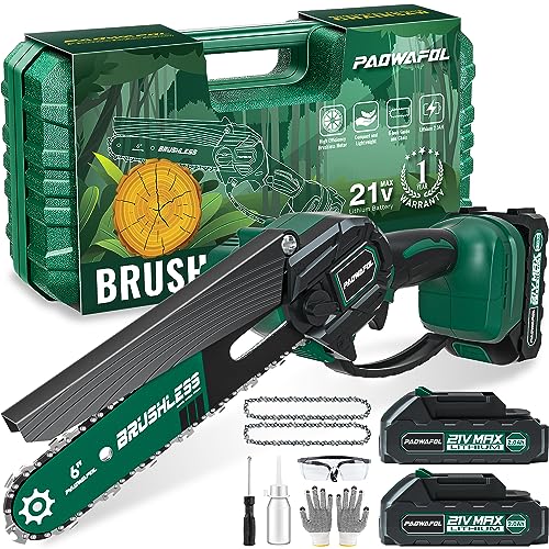 6 Inch Cordless Brushless Mini Chainsaw with 2 Batteries