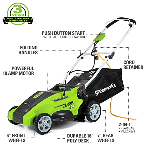 Greenworks Corded Mower, 16-inch Blade