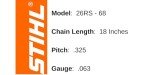 Stihl 26RS68 Chainsaw Chain - 18 Inch 68 Links