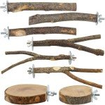 8-Piece Natural Wood Bird Perch Stand Set