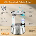 Automatic Stainless Steel Cat Water Fountain, 4L