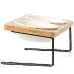 Elevated Ceramic Cat Bowls with Bamboo Stand