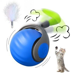 LUPAPA Interactive Feather Cat Ball Toy – Blue