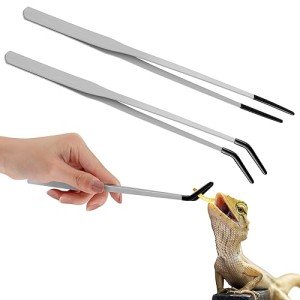 Long Stainless Steel Reptile Feeding Tongs - 2 Pcs