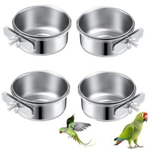 4 Stainless Steel Bird Bowls for Cage Feeding