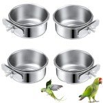 4 Stainless Steel Bird Bowls for Cage Feeding