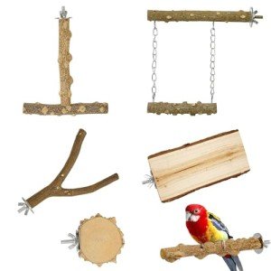6PCS Natural Wood Bird Perches for Parrots and Macaws