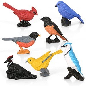 7 Mini Bird Figurines for Party Decorations