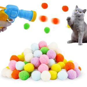 Colorful Plush Cat Toy Balls with Launcher