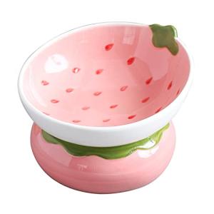 Pink Strawberry Shaped Elevated Cat Bowl