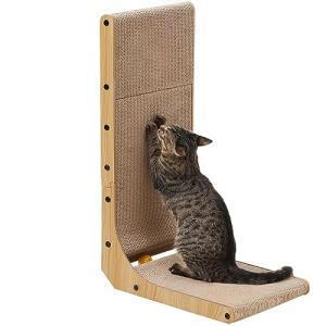L-Shaped Wall-Mounted Cat Scratcher with Toy