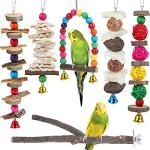 Wooden Bird Perch and Toy Set for Small Birds
