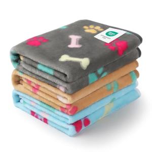 3 Pack Premium Fleece Pet Blankets - Paw Print