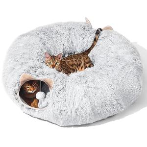 Plush Cat Tunnel and Cozy Bed for Indoor Fun