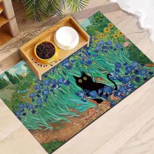 Black Cat Absorbent Pet Feeding Mat 12x20