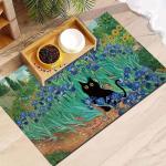 Black Cat Absorbent Pet Feeding Mat 12x20