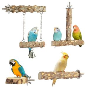 Natural Wood Bird Perches – 4 Pack Set