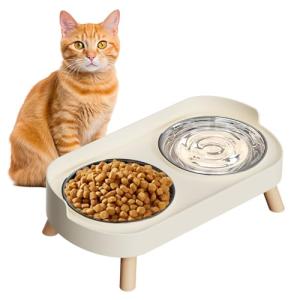 Raised Cat Bowl Set with Stainless Steel Bowls