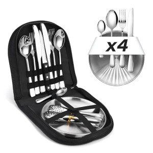 Camping Geschirr Set für 4 Personen – Edelstahl