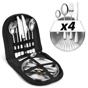 Camping Geschirr Set für 4 Personen – Edelstahl