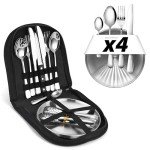 Camping Geschirr Set für 4 Personen – Edelstahl