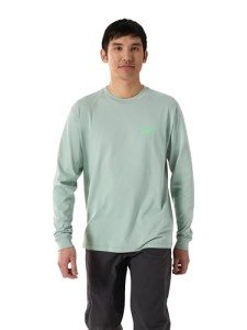 Arc'teryx Kragg SL Cotton Bird Tile Shirt LS Men's | Soft Cotton Climbing Shirt with Tiled Bird Graphic | Stone Green/Phosphorescent, X-Large
