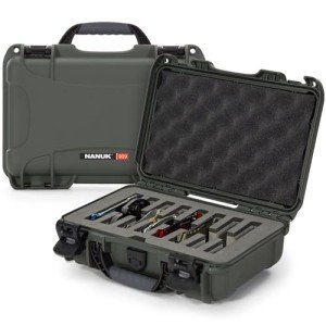 NANUK 909 Travel Knife Case – Waterproof Pocket Knife Storage with 8 Slots, 12.6” x 9” x 4.4” - Lightweight, Lockable, Dustproof, Impact-Resistant & Durable - Olive