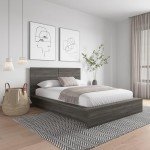 Nexera James Platform Bed with Headboard, Grey, Queen