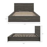 Nexera James Platform Bed with Headboard, Grey, Queen